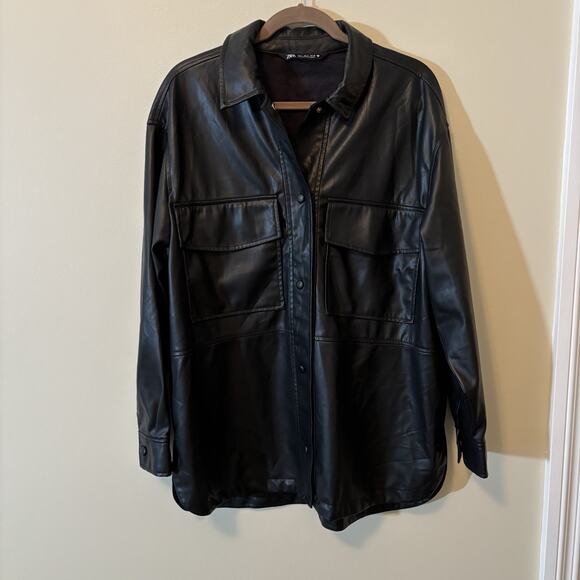 Zara Faux Leather Snap Up Jacket - Picture 1 of 13